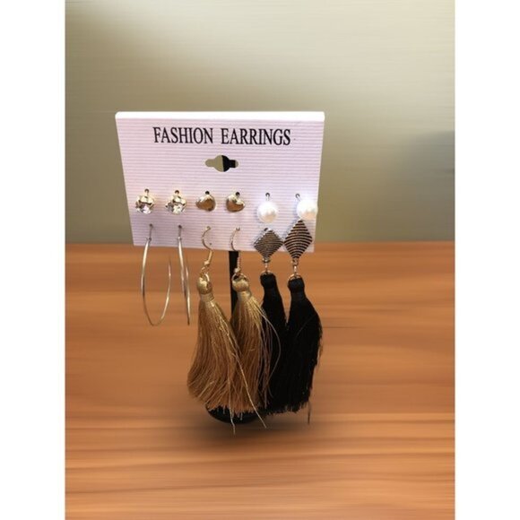 6Pairs Tassel Earrings Set Crystal Ear Stud Hoop Dangle Hook Women’s Earrings - Picture 5 of 6